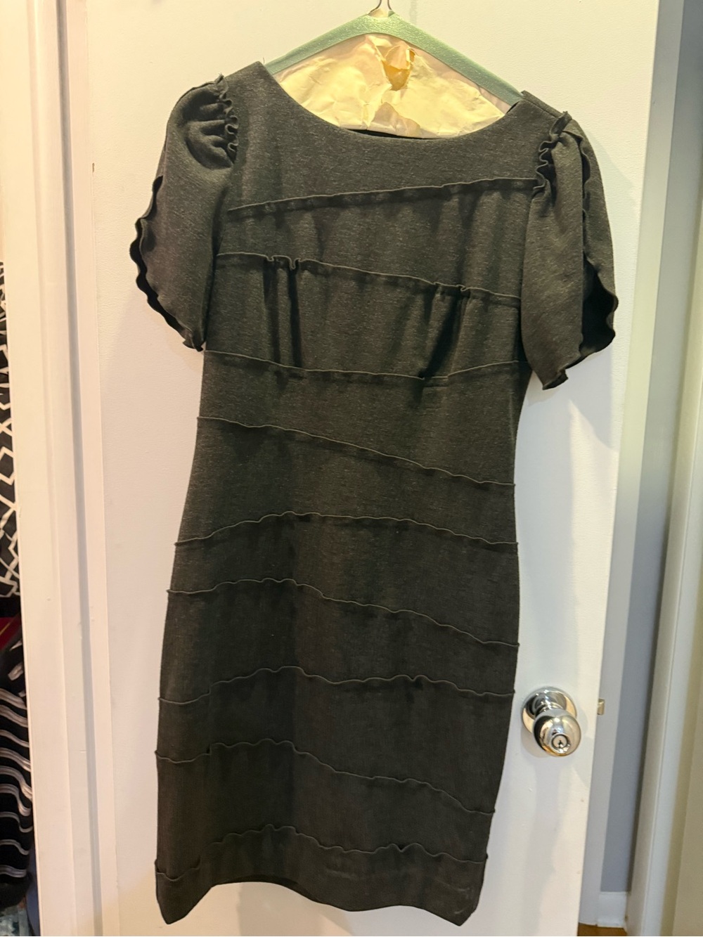 Suzi Chin for Maggy Boutique Dark Gray Ruffle Sleeve Midi Dress